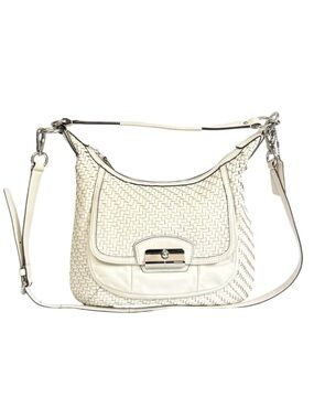 Coach Kristin Woven Leather Hobo Bag Parchment Crossbody Shoulder Purse Handbag